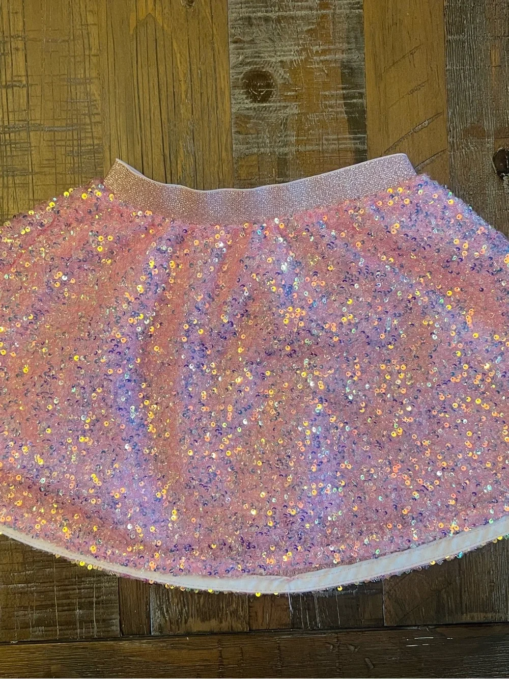 Girls Pink Sequin Party Skirt with Elastic Waistband